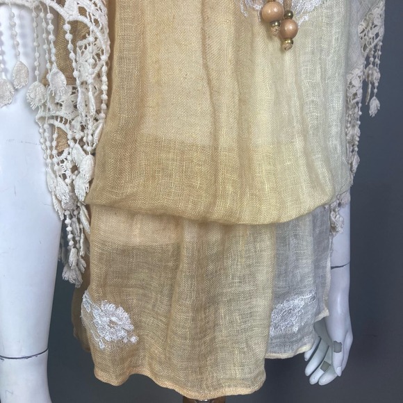 Vanita Rosa Dress small s/m Linen Applique embroidered Tie Peplum Waist Lace - Picture 9 of 16